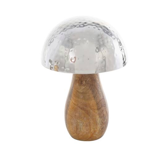Stainless Steel & Wood Mushroom Hammered Sculpture Set